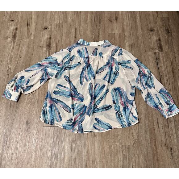 ModCloth Sheer Cactus Print Button Down Blouse Sz 4X Flowing Lightweight Artsy - Picture 4 of 9